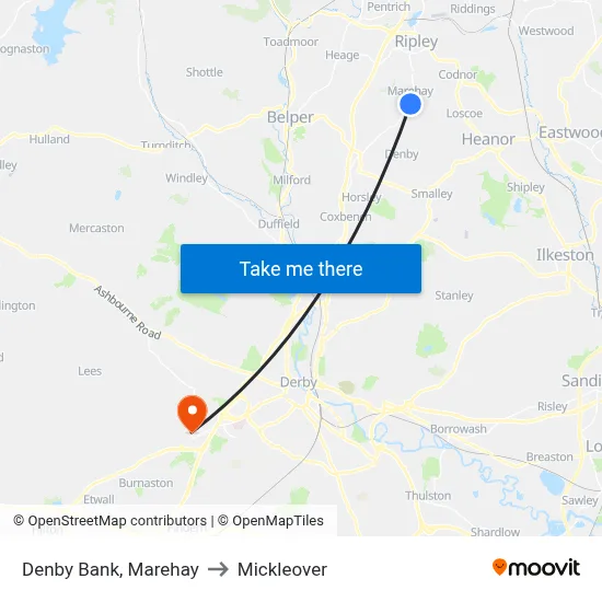 Denby Bank, Marehay to Mickleover map