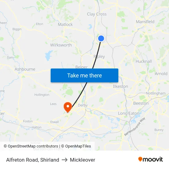 Alfreton Road, Shirland to Mickleover map