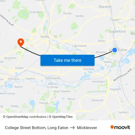 College Street Bottom, Long Eaton to Mickleover map