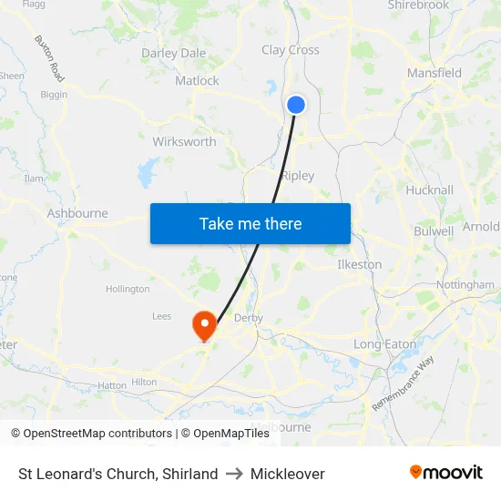 St Leonard's Church, Shirland to Mickleover map