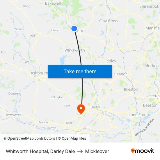 Whitworth Hospital, Darley Dale to Mickleover map
