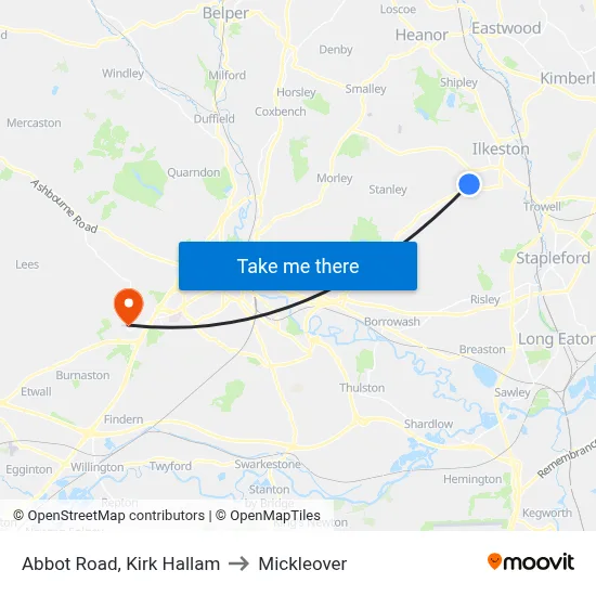 Abbot Road, Kirk Hallam to Mickleover map