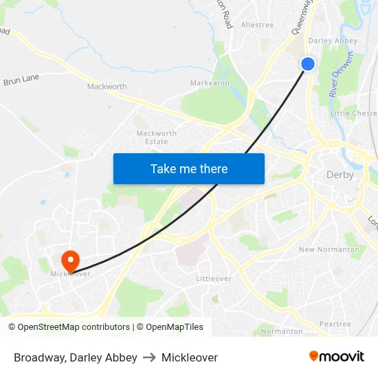 Broadway, Darley Abbey to Mickleover map