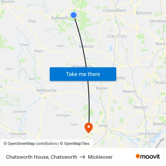 Chatsworth House, Chatsworth to Mickleover map