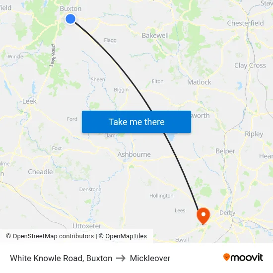 White Knowle Road, Buxton to Mickleover map