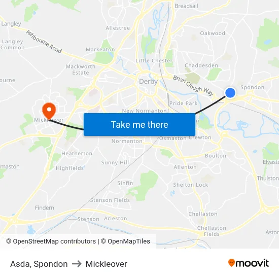 Asda, Spondon to Mickleover map