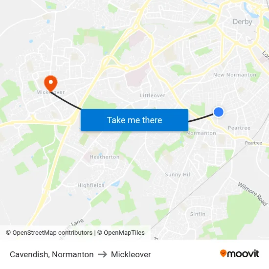 Cavendish, Normanton to Mickleover map