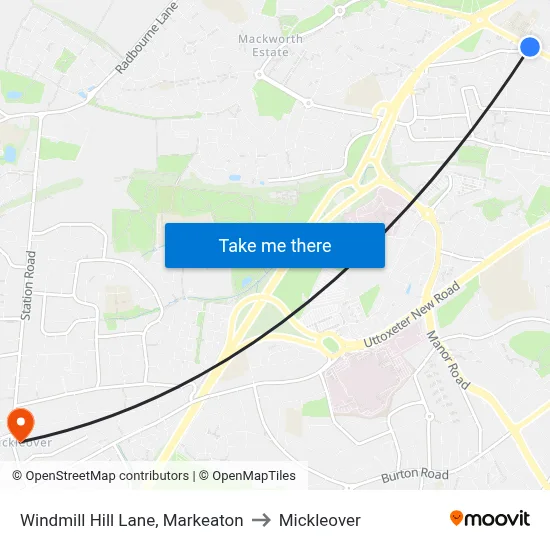 Windmill Hill Lane, Markeaton to Mickleover map