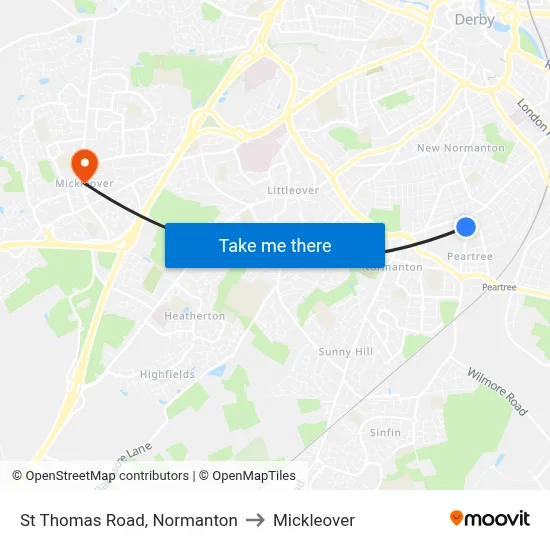 St Thomas Road, Normanton to Mickleover map