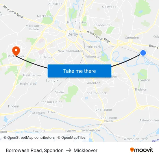 Borrowash Road, Spondon to Mickleover map