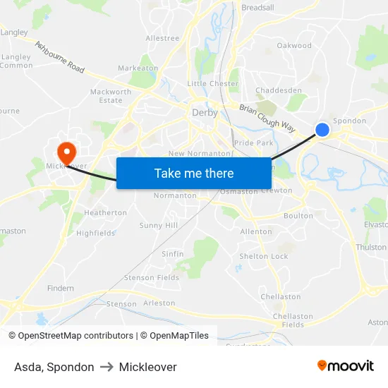 Asda, Spondon to Mickleover map