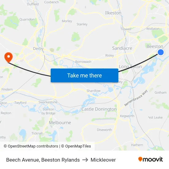 Beech Avenue, Beeston Rylands to Mickleover map