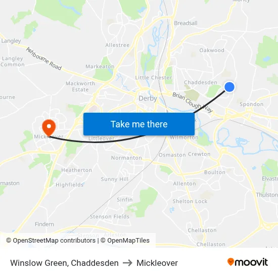 Winslow Green, Chaddesden to Mickleover map