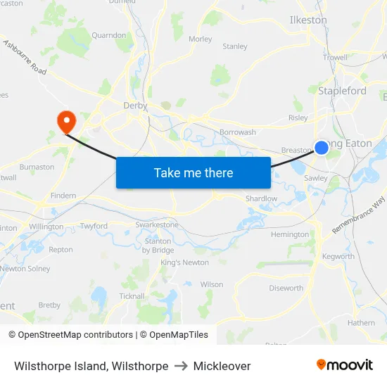 Wilsthorpe Island, Wilsthorpe to Mickleover map