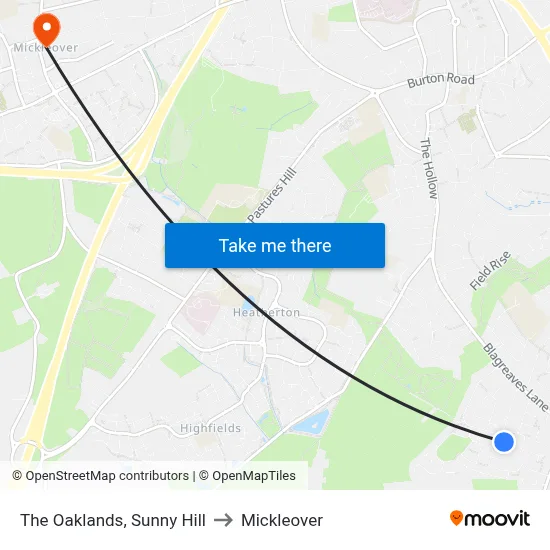 The Oaklands, Sunny Hill to Mickleover map