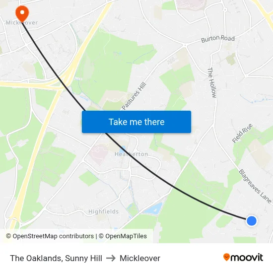 The Oaklands, Sunny Hill to Mickleover map