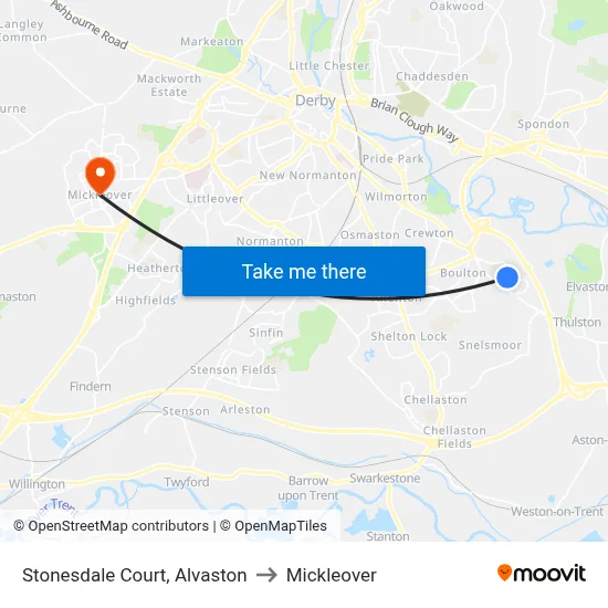Stonesdale Court, Alvaston to Mickleover map