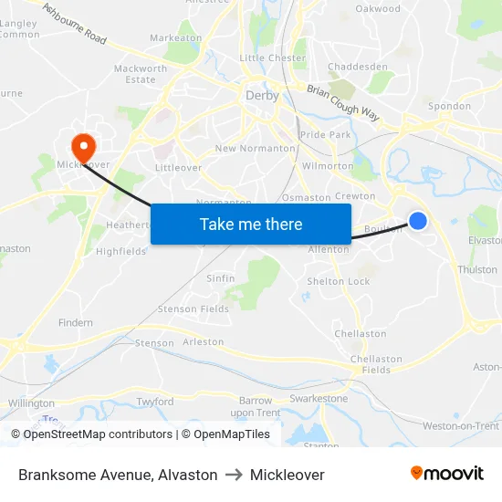 Branksome Avenue, Alvaston to Mickleover map