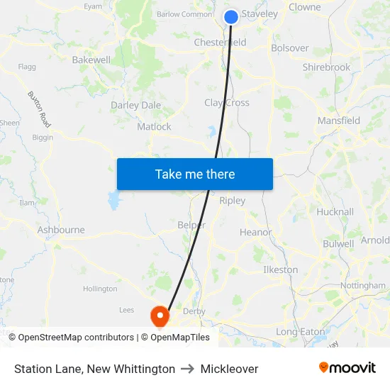 Station Lane, New Whittington to Mickleover map