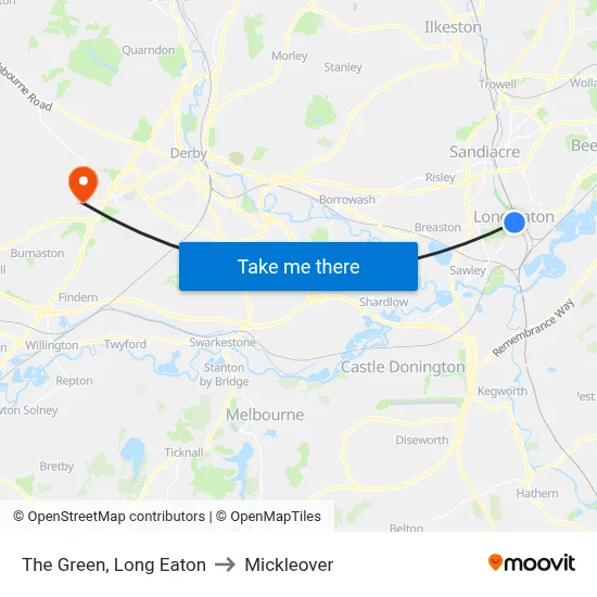 The Green, Long Eaton to Mickleover map