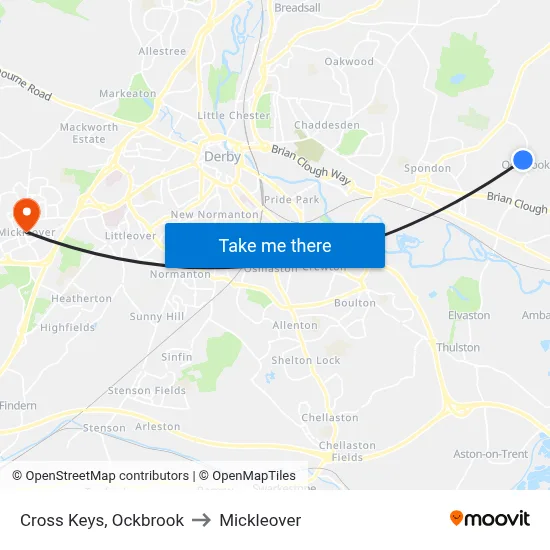 Cross Keys, Ockbrook to Mickleover map