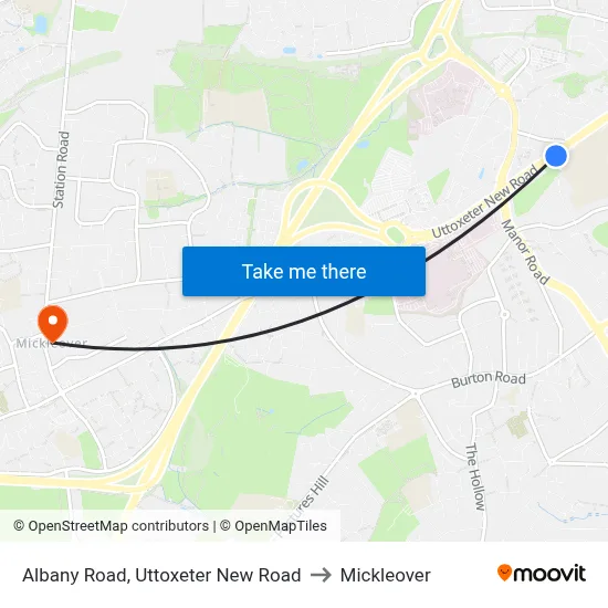 Albany Road, Uttoxeter New Road to Mickleover map