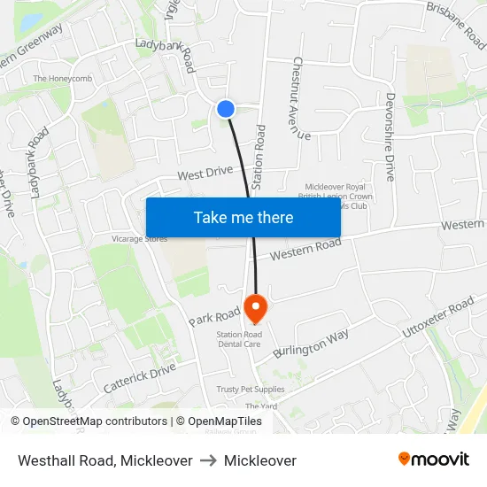 Westhall Road, Mickleover to Mickleover map