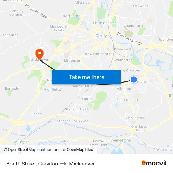 Booth Street, Crewton to Mickleover map