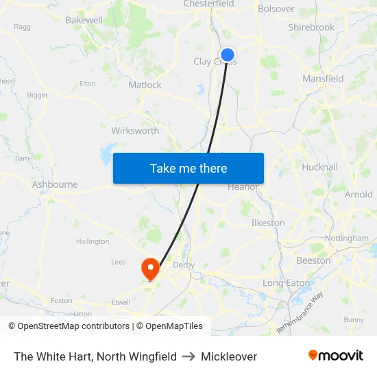 The White Hart, North Wingfield to Mickleover map