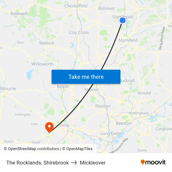 The Rocklands, Shirebrook to Mickleover map