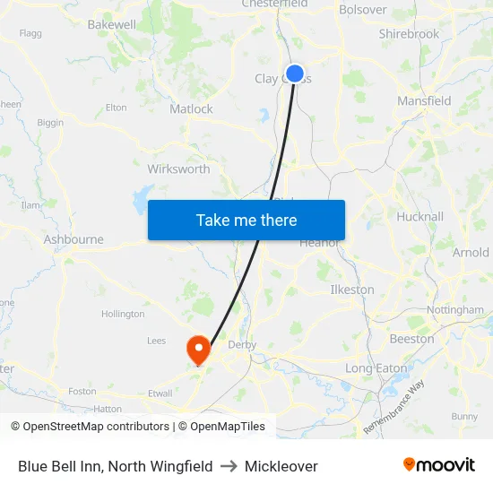 Blue Bell Inn, North Wingfield to Mickleover map