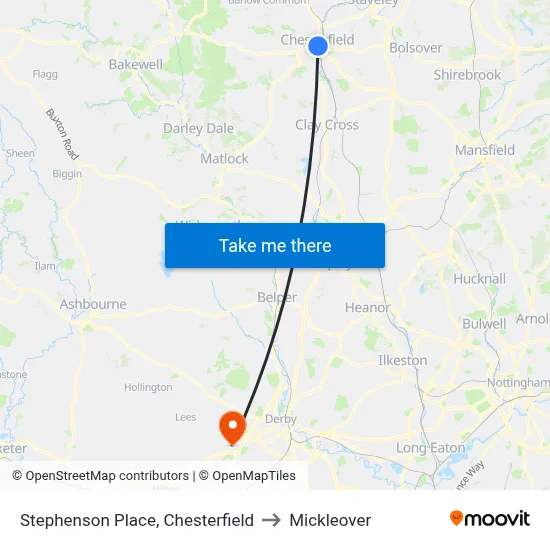 Stephenson Place, Chesterfield to Mickleover map