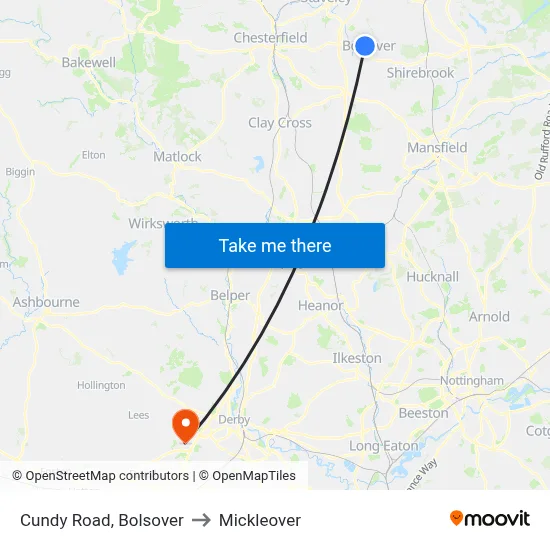 Cundy Road, Bolsover to Mickleover map