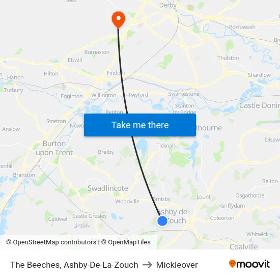 The Beeches, Ashby-De-La-Zouch to Mickleover map