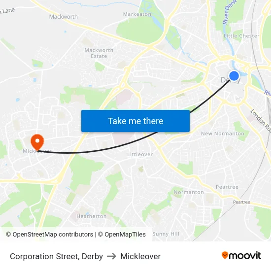 Corporation Street, Derby to Mickleover map