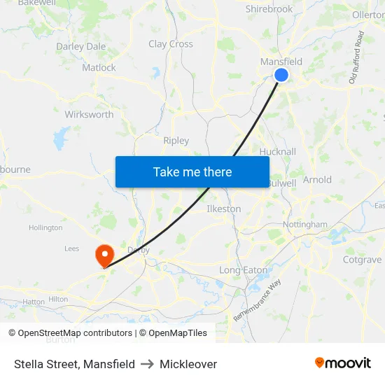 Stella Street, Mansfield to Mickleover map