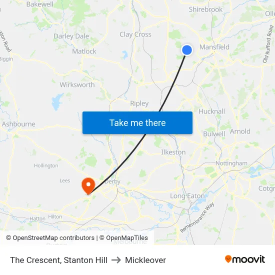 The Crescent, Stanton Hill to Mickleover map