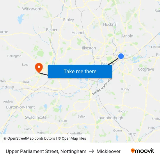 Upper Parliament Street, Nottingham to Mickleover map