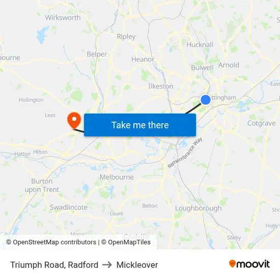 Triumph Road, Radford to Mickleover map