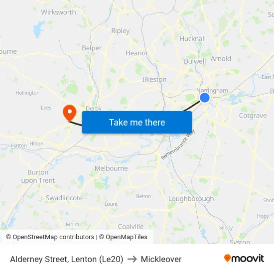 Alderney Street, Lenton (Le20) to Mickleover map