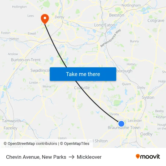 Chevin Avenue, New Parks to Mickleover map