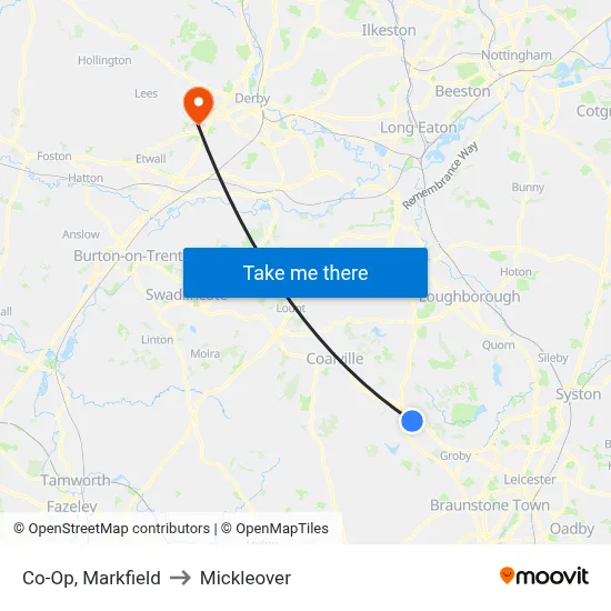Co-Op, Markfield to Mickleover map