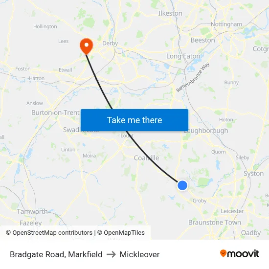 Bradgate Road, Markfield to Mickleover map