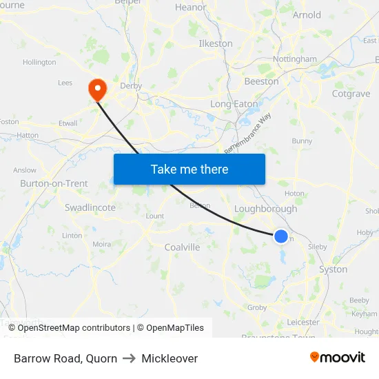 Barrow Road, Quorn to Mickleover map