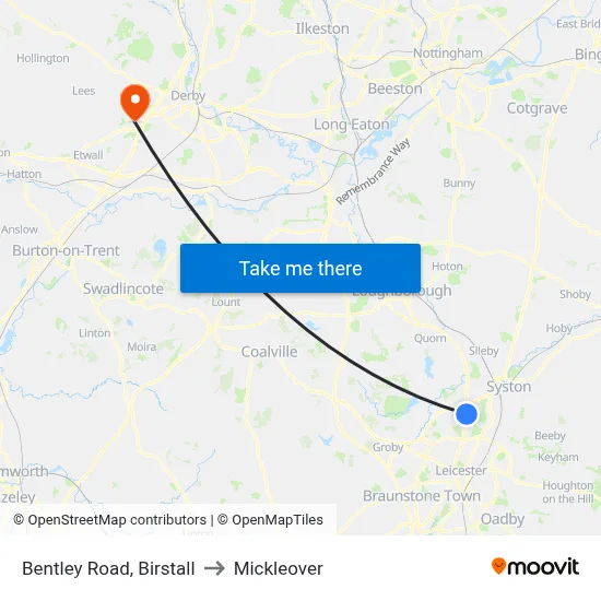 Bentley Road, Birstall to Mickleover map