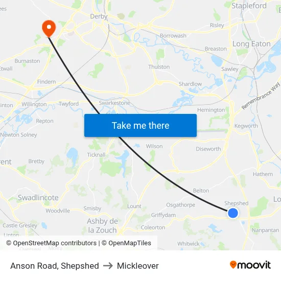 Anson Road, Shepshed to Mickleover map