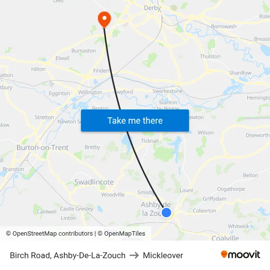 Birch Road, Ashby-De-La-Zouch to Mickleover map