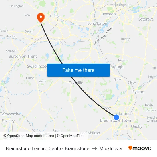 Braunstone Leisure Centre, Braunstone to Mickleover map