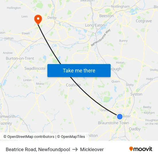 Beatrice Road, Newfoundpool to Mickleover map