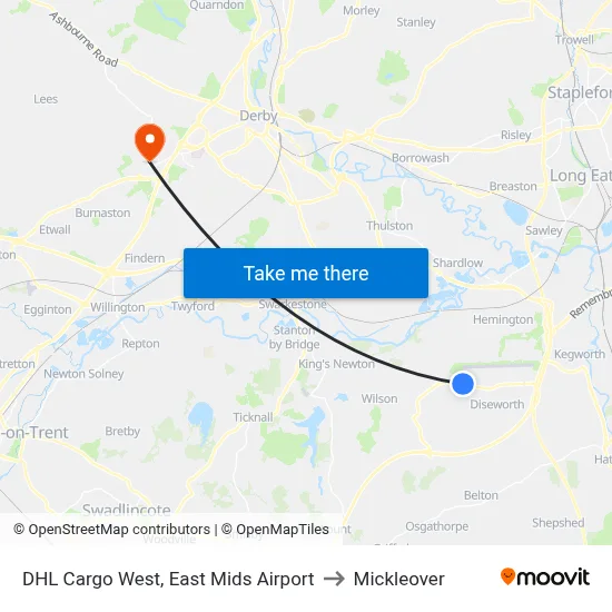 DHL Cargo West, East Mids Airport to Mickleover map